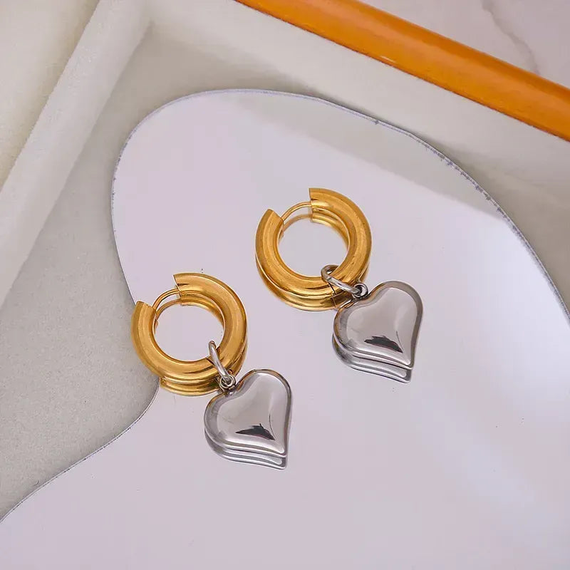 Sweet Heart Shape Plating Titanium Steel 18K Gold Plated Drop Earrings