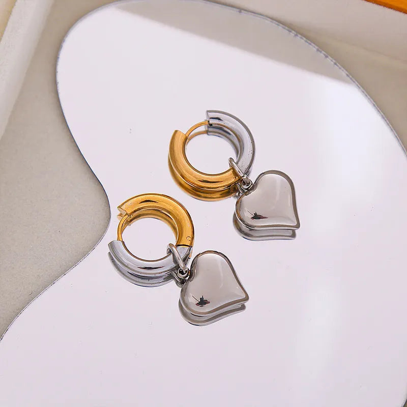 Sweet Heart Shape Plating Titanium Steel 18K Gold Plated Drop Earrings