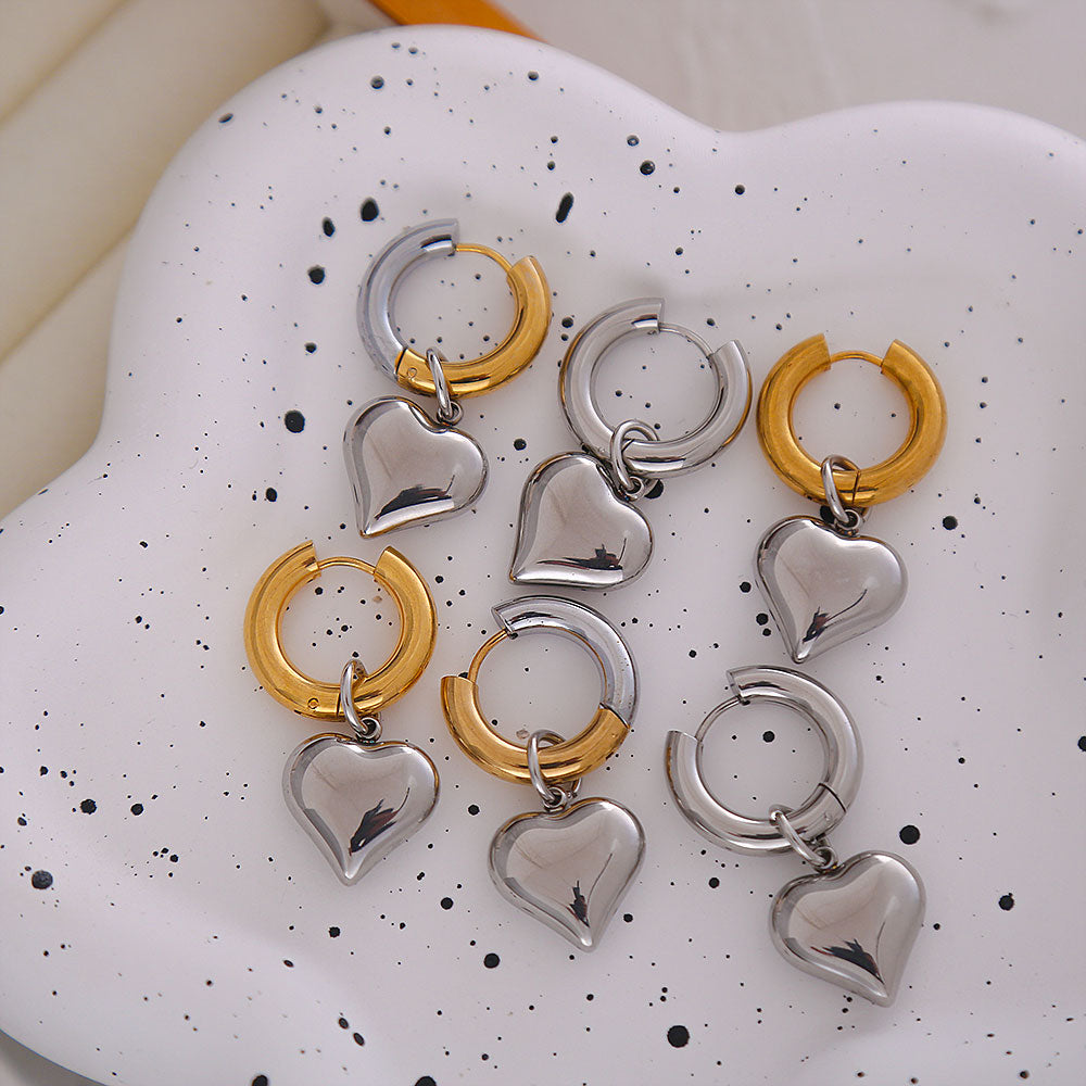 Sweet Heart Shape Plating Titanium Steel 18K Gold Plated Drop Earrings