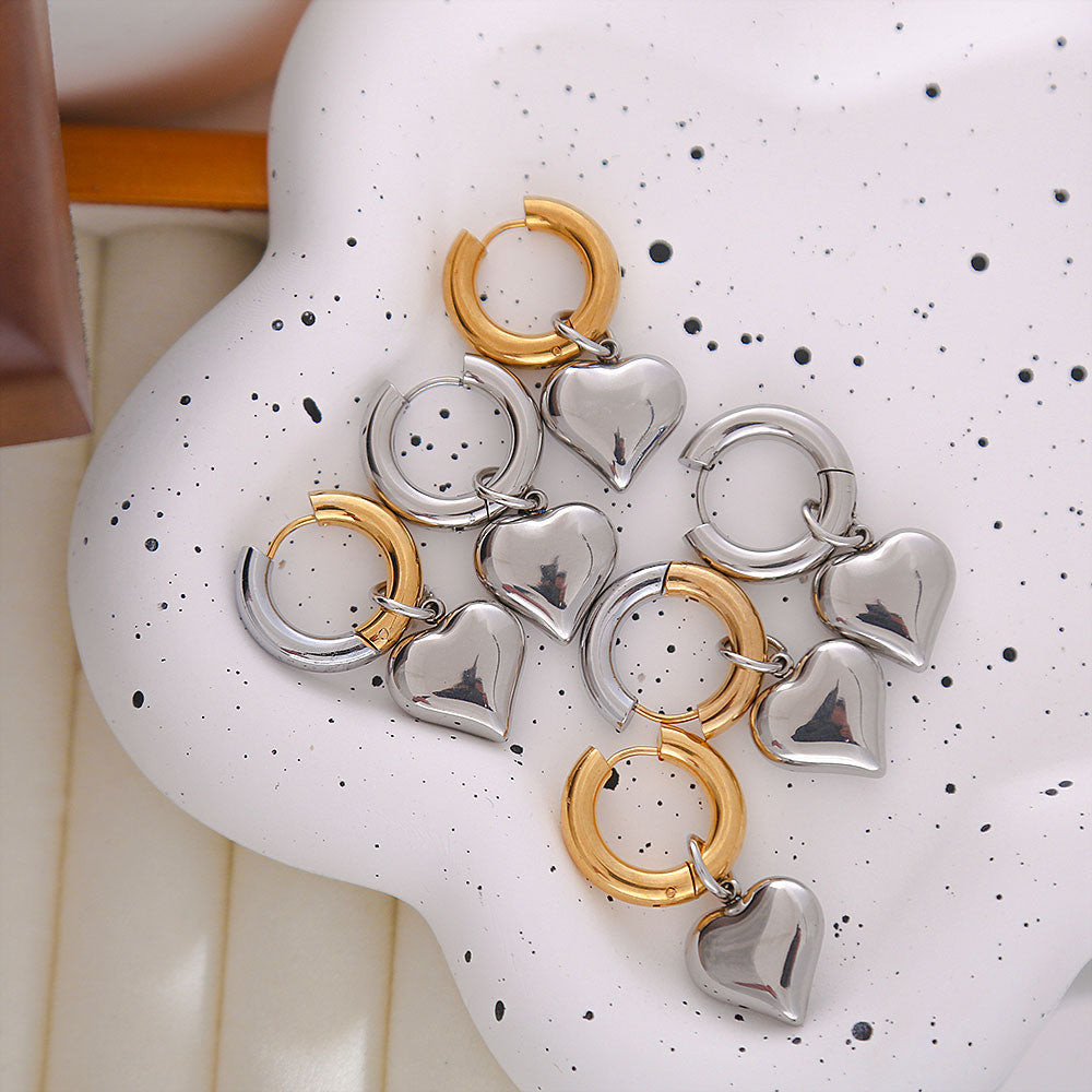 Sweet Heart Shape Plating Titanium Steel 18K Gold Plated Drop Earrings