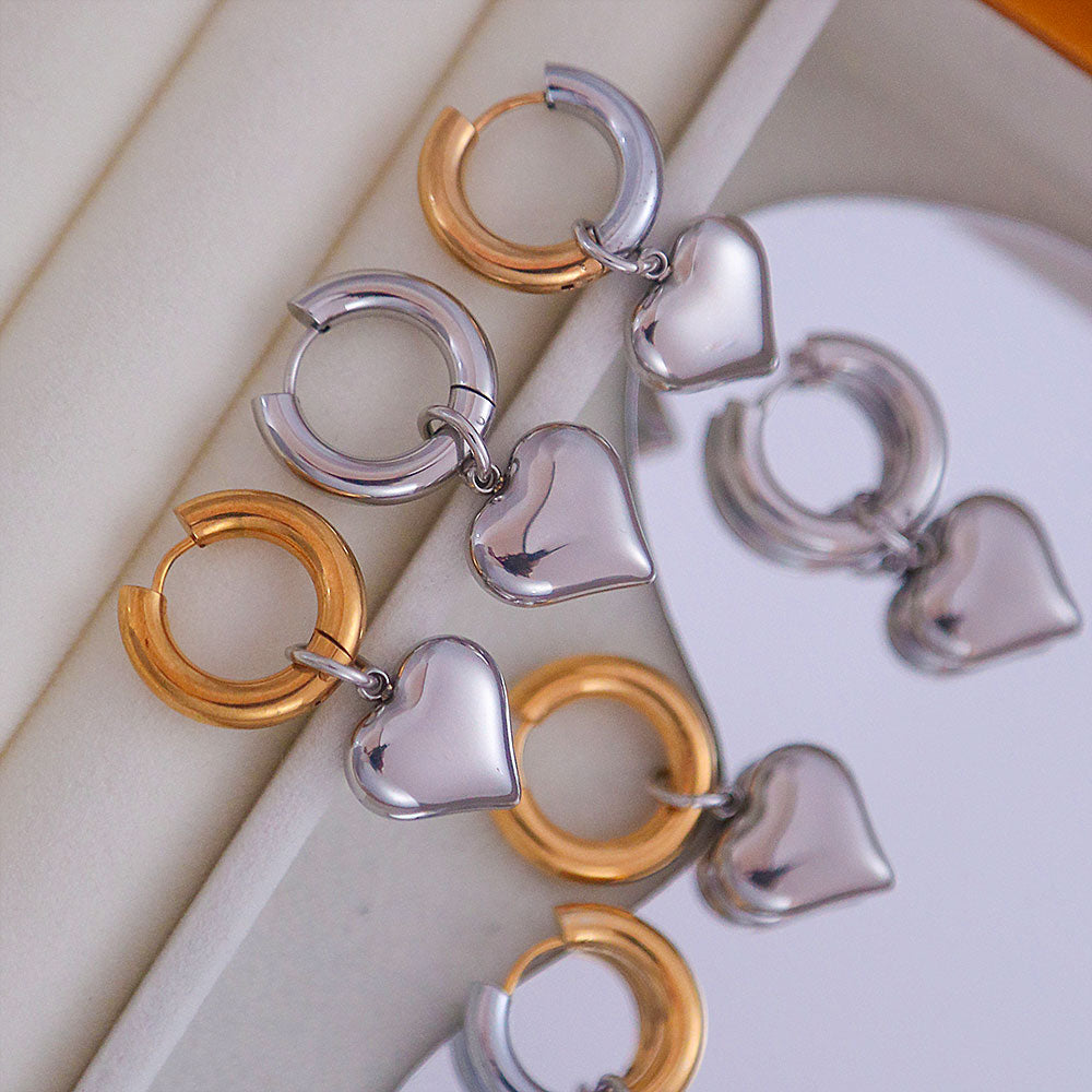 Sweet Heart Shape Plating Titanium Steel 18K Gold Plated Drop Earrings