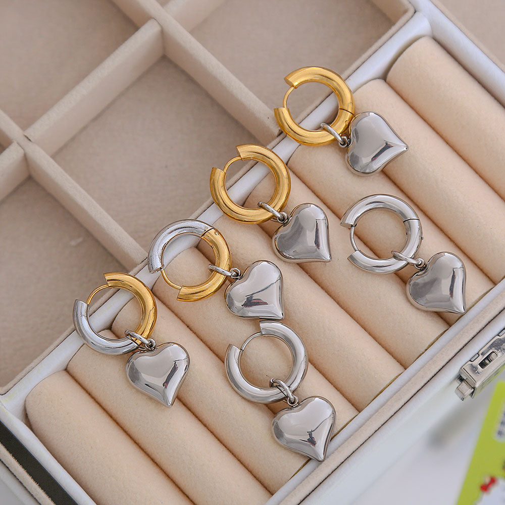 Sweet Heart Shape Plating Titanium Steel 18K Gold Plated Drop Earrings