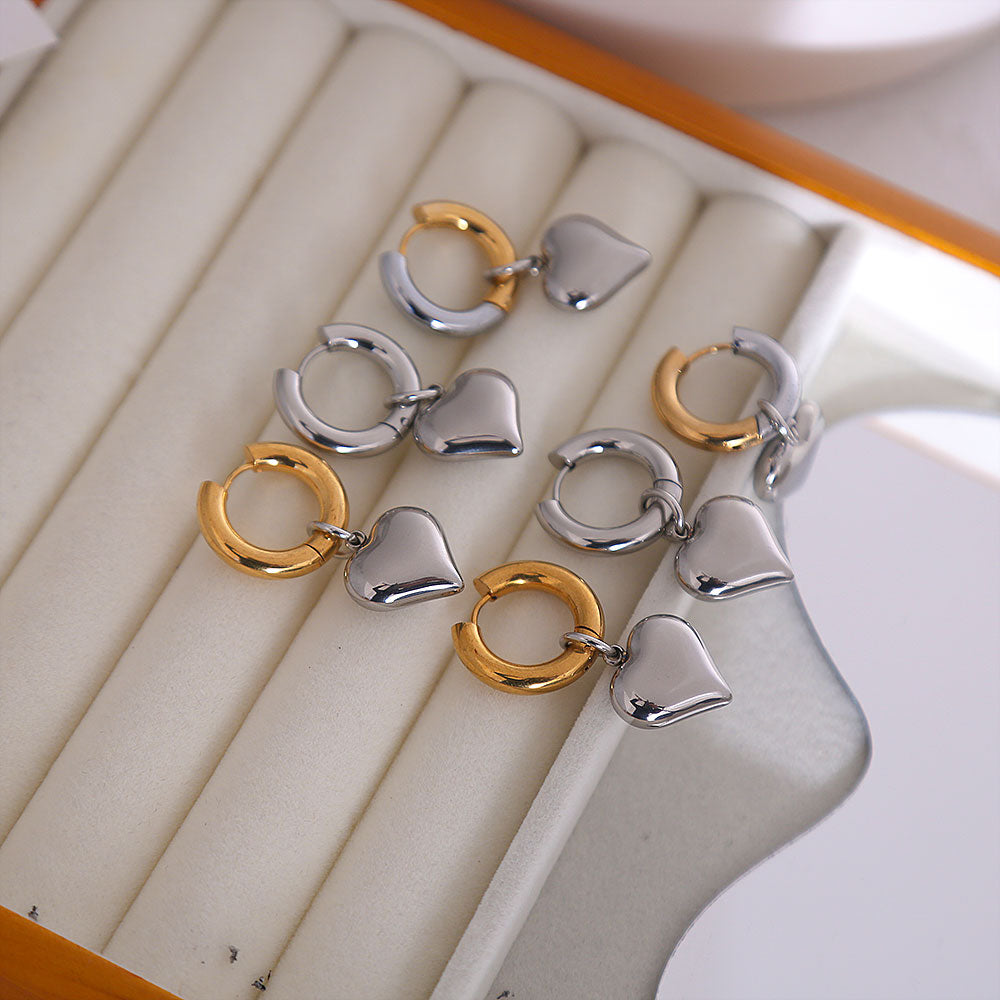 Sweet Heart Shape Plating Titanium Steel 18K Gold Plated Drop Earrings
