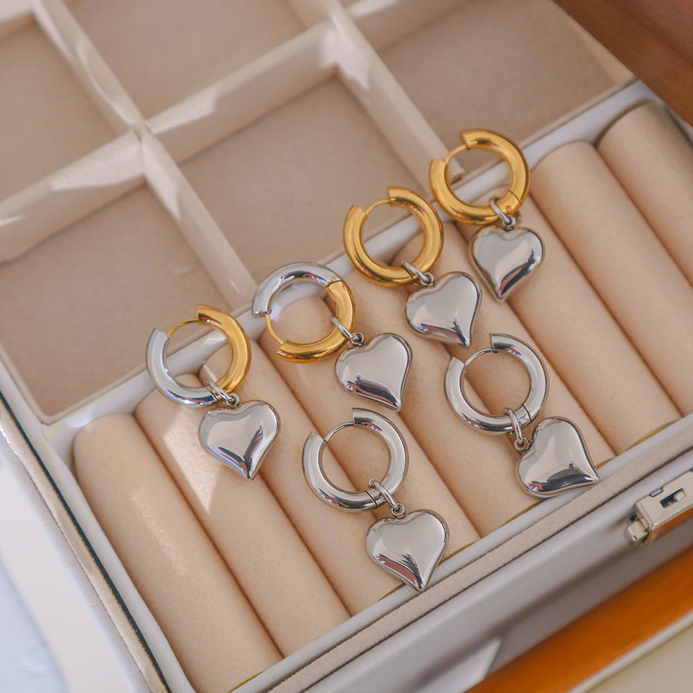 Sweet Heart Shape Plating Titanium Steel 18K Gold Plated Drop Earrings