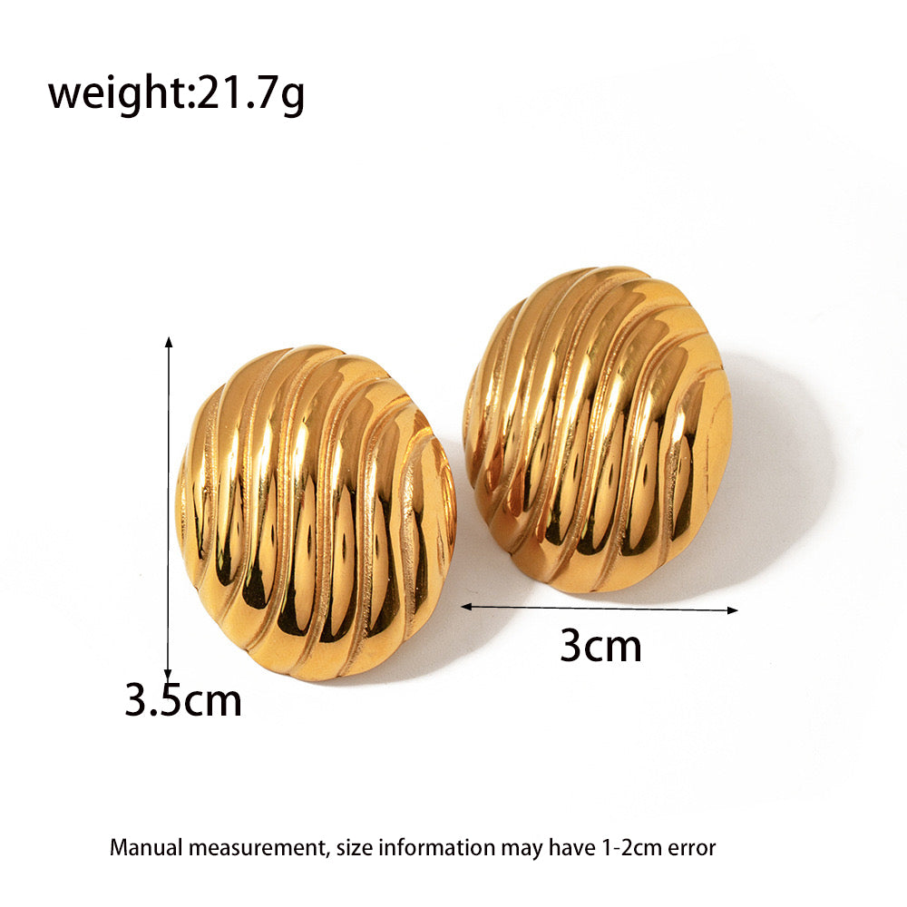 Oval Plating Stainless Steel 18K Gold Plated Ear Studs