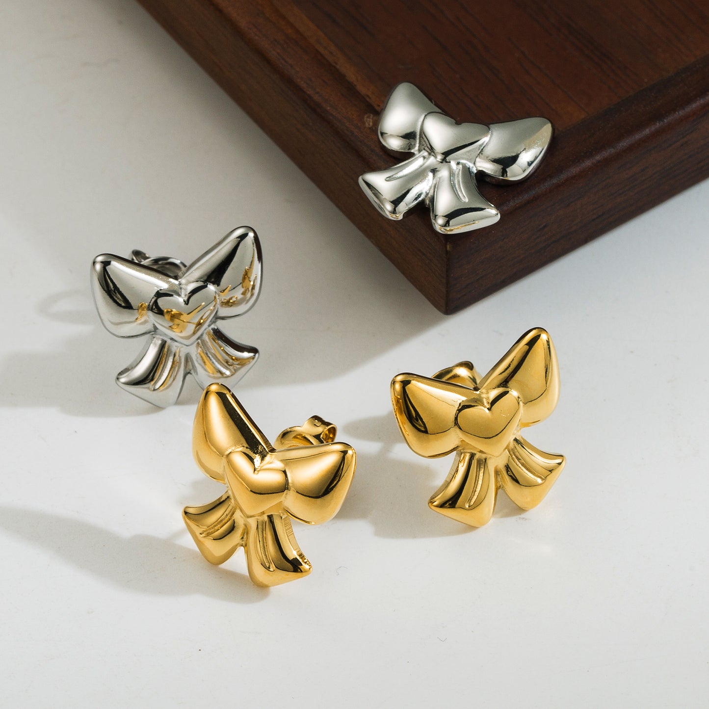 Cute Heart Bow Knot Stainless Steel Ear Studs