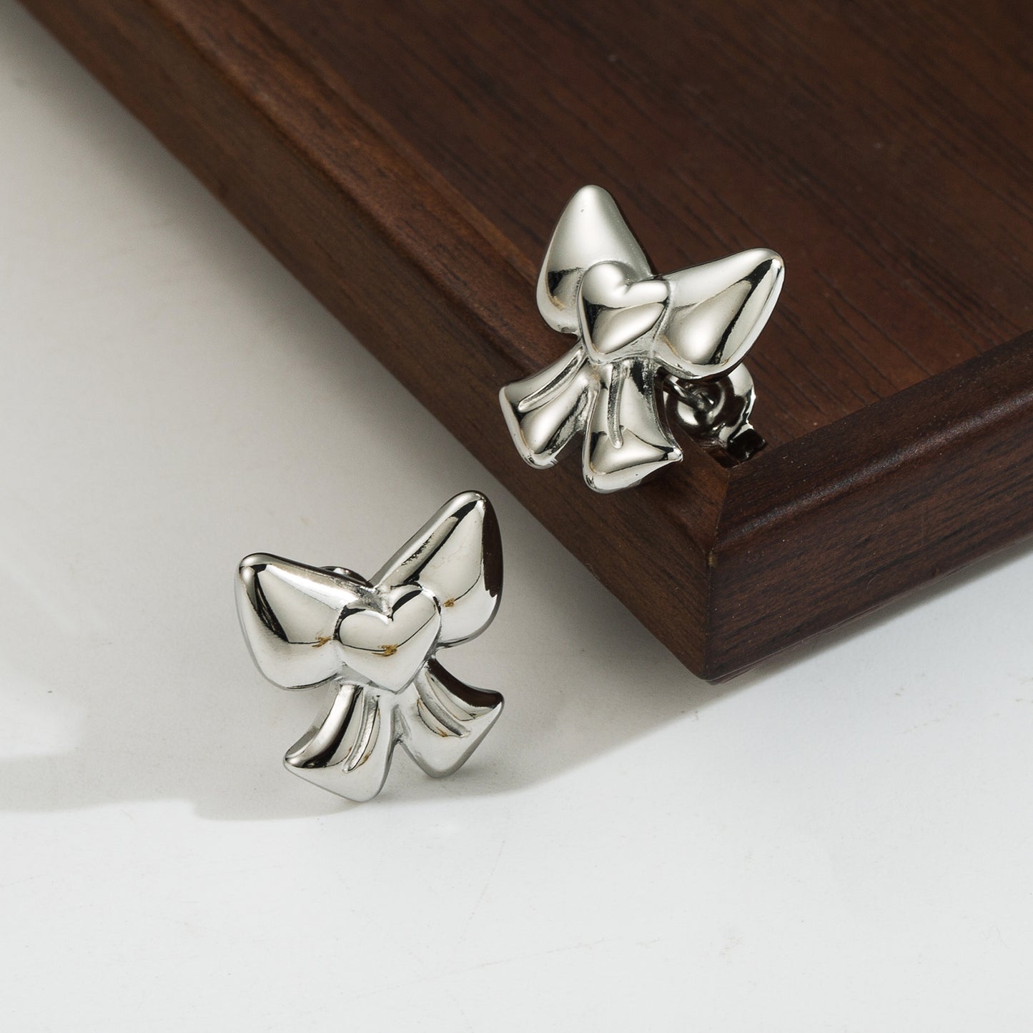 Cute Heart Bow Knot Stainless Steel Ear Studs