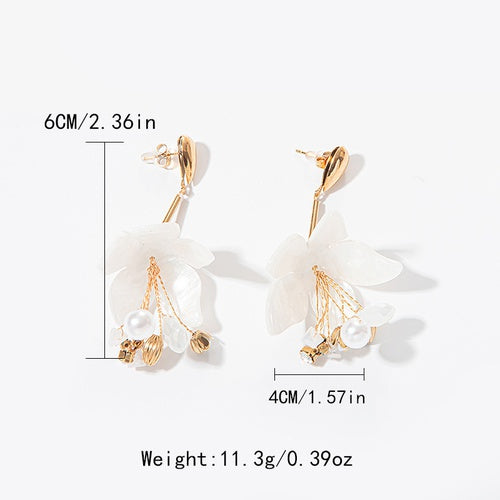Sweet Flower Plating Stainless Steel Drop Earrings