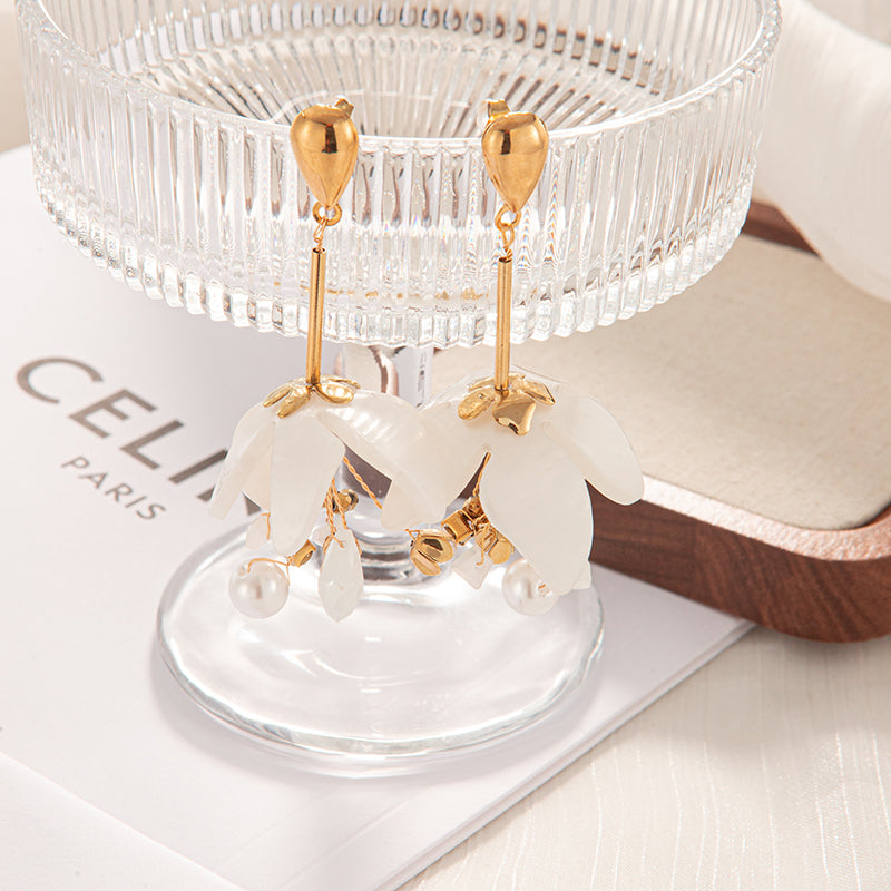 Sweet Flower Plating Stainless Steel Drop Earrings