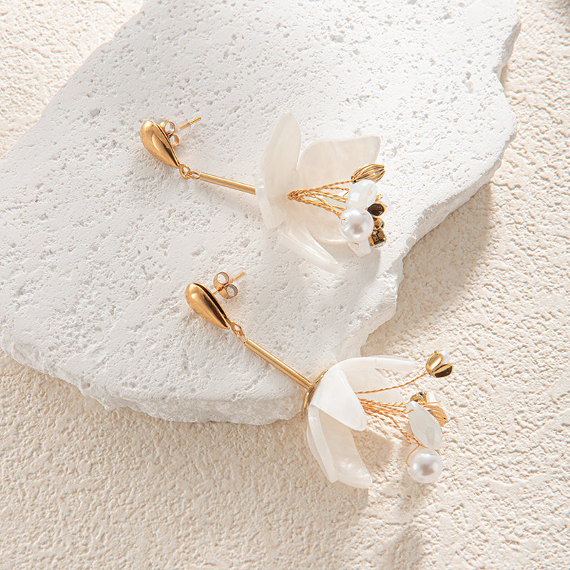 Sweet Flower Plating Stainless Steel Drop Earrings