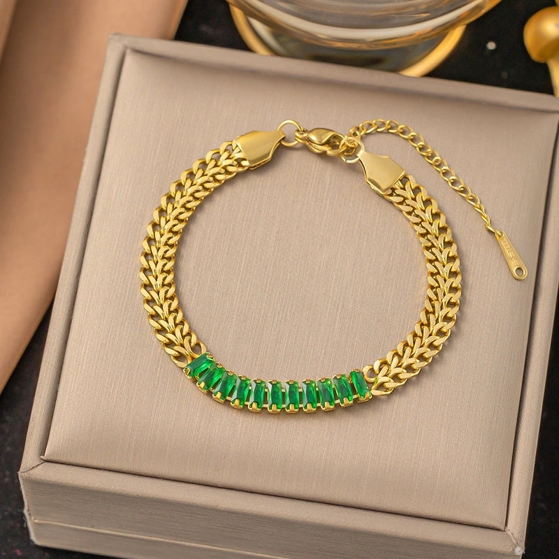 Titanium Steel Vintage Style Round Heart Shape Plating Crystal Bracelets