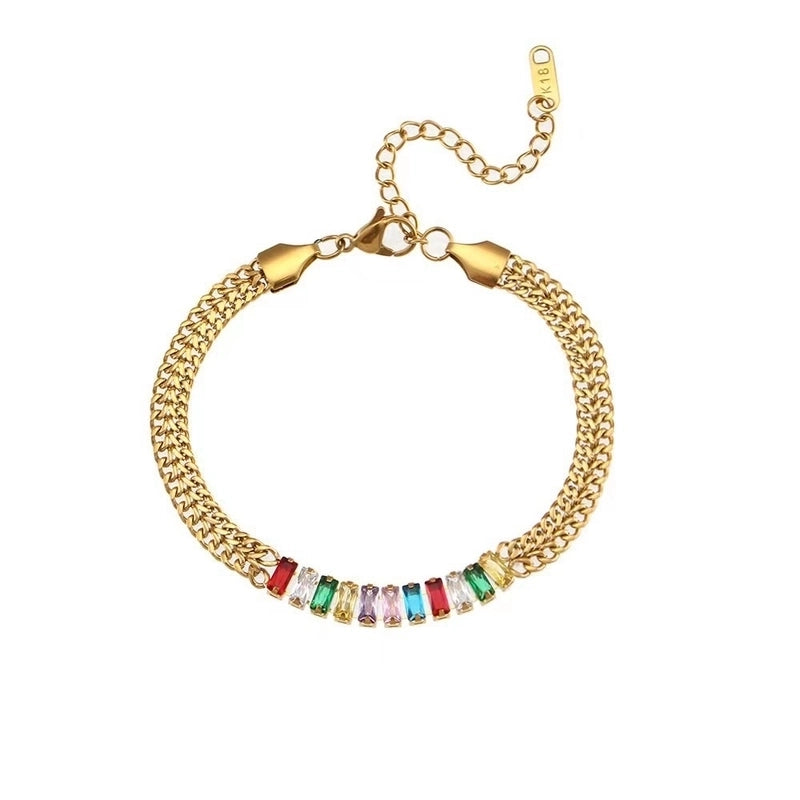 Titanium Steel Vintage Style Round Heart Shape Plating Crystal Bracelets