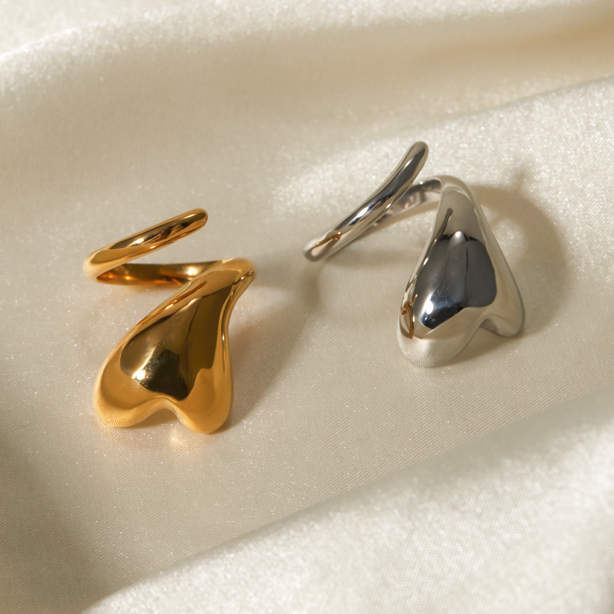 Stainless Steel IG Style Heart Shape Plating Open Rings