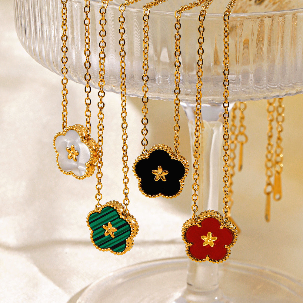Stainless Steel 18K Gold Plated IG Style Flower Inlay Shell Necklace