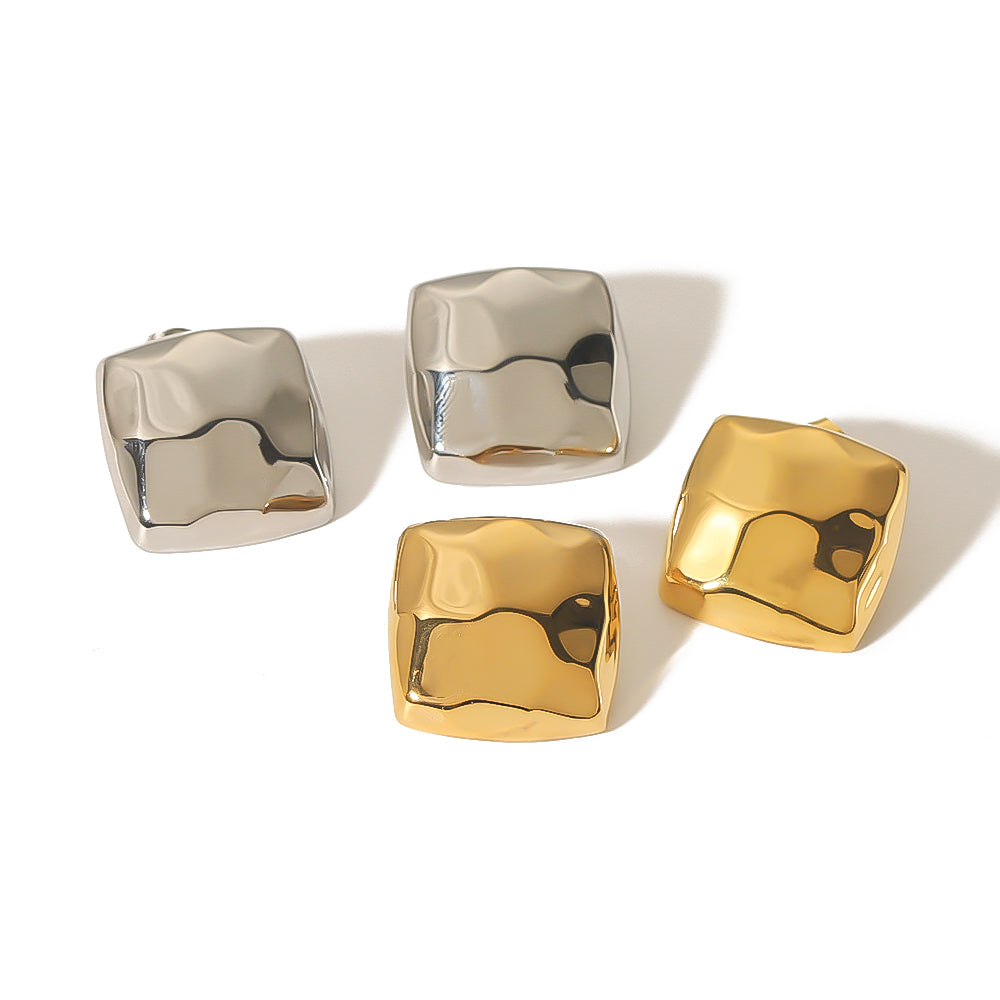 Quadrilateral Plating Stainless Steel 18K Gold Plated Ear Studs