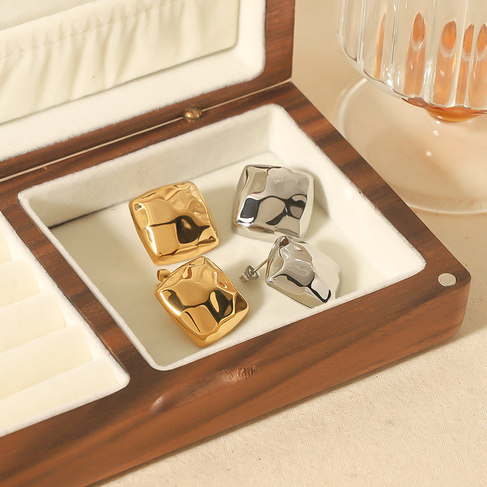 Quadrilateral Plating Stainless Steel 18K Gold Plated Ear Studs