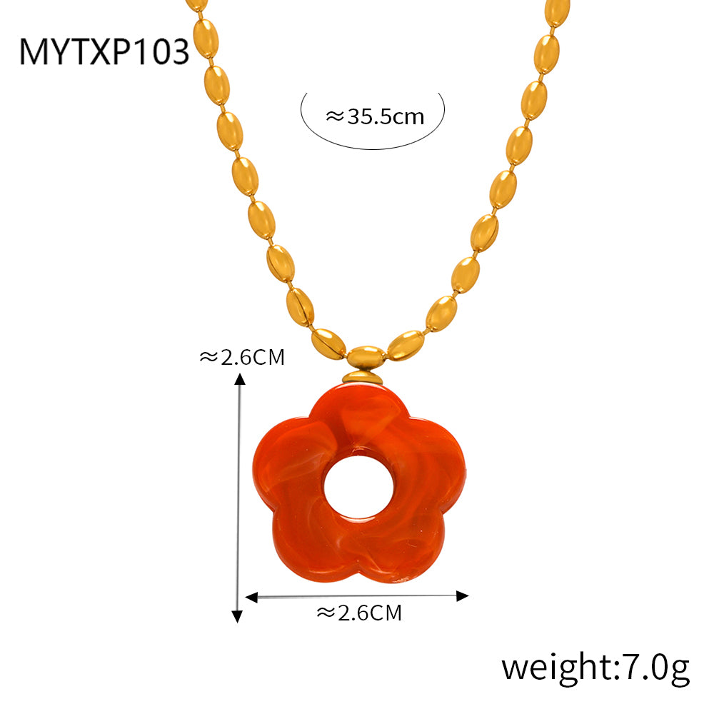Elegant Flower Resin Titanium Steel Necklace