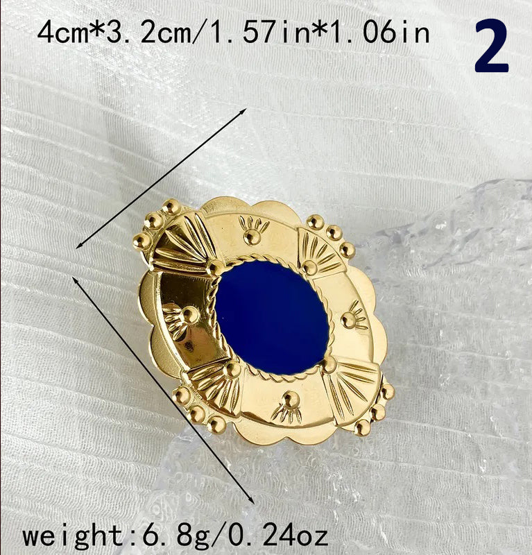 Stainless Steel Gold Plated Vintage Style Simple Style Plating Inlay Irregular Heart Shape Turquoise Pearl Zircon Open Rings