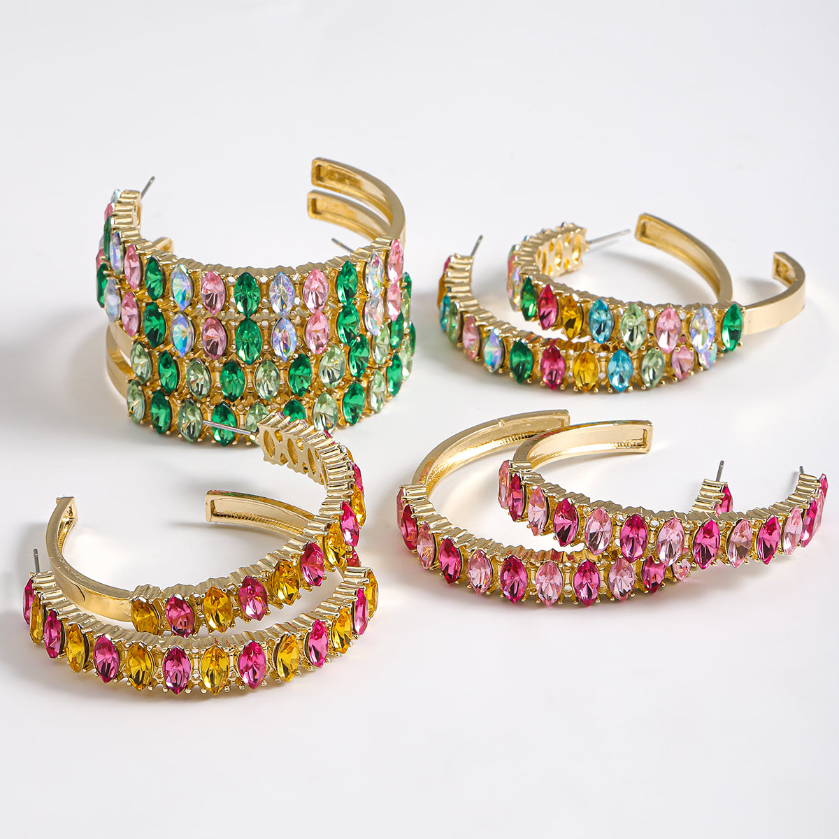 Σκουλαρίκια hoop με πολύχρωμα rhinestones – Χονδρική So Cute by Dimi