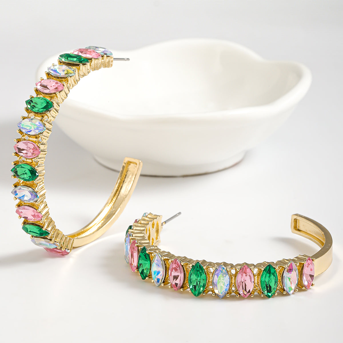Σκουλαρίκια hoop με πολύχρωμα rhinestones – Χονδρική So Cute by Dimi