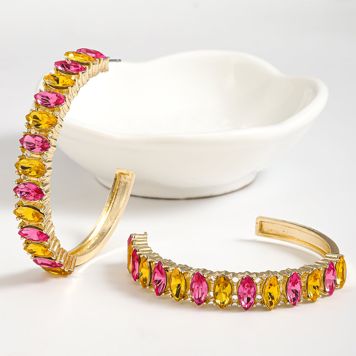 Σκουλαρίκια hoop με πολύχρωμα rhinestones – Χονδρική So Cute by Dimi