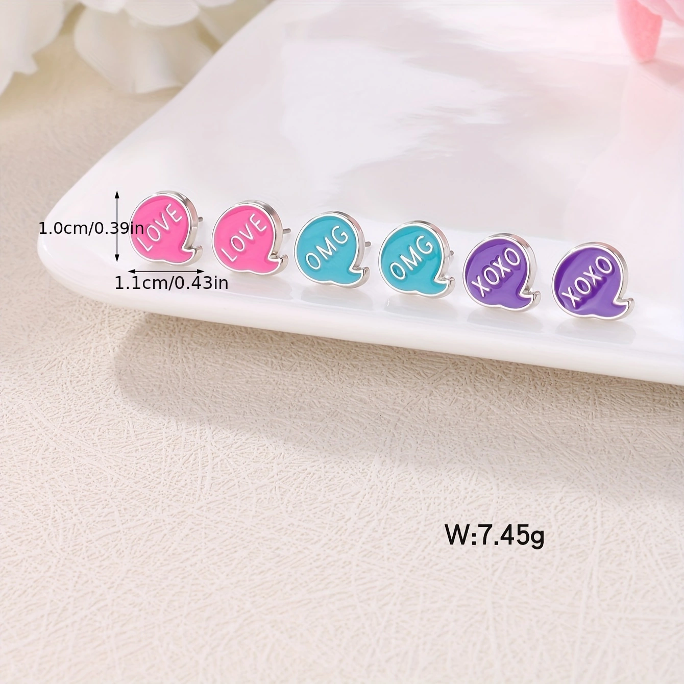 Casual Elegant Cute Geometric Letter Enamel Zinc Alloy Ear Studs, 3 Pairs