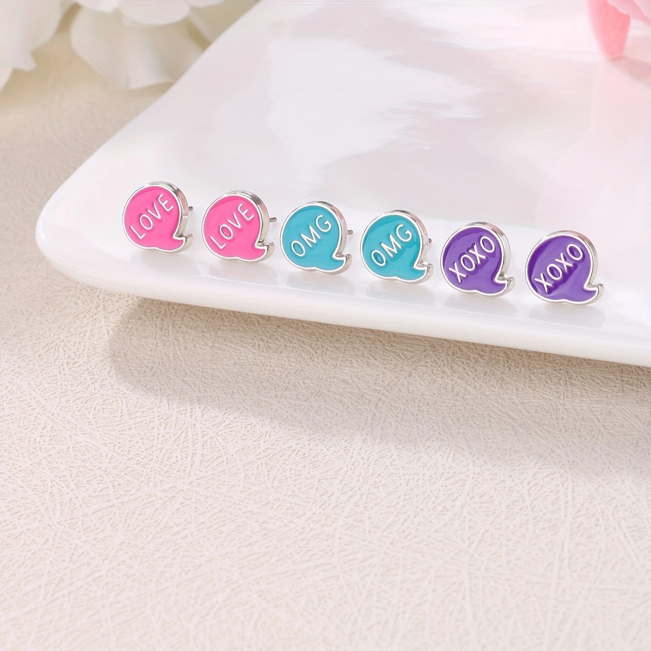 Casual Elegant Cute Geometric Letter Enamel Zinc Alloy Ear Studs, 3 Pairs