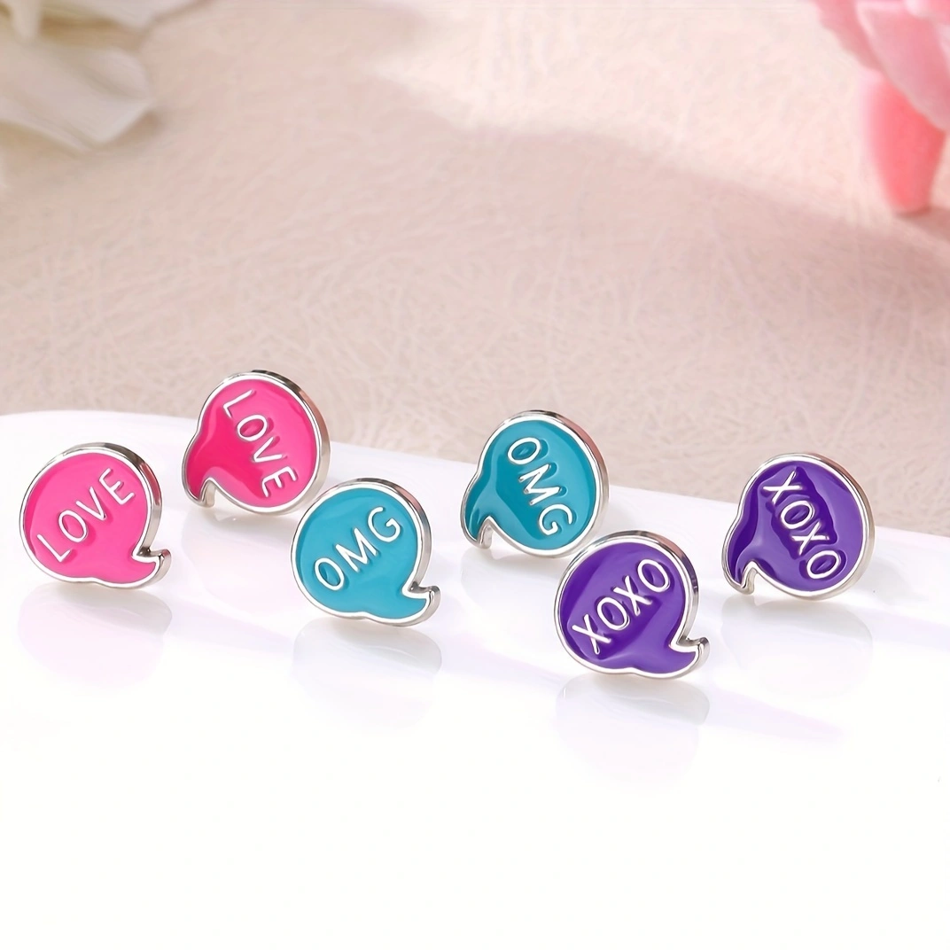 Casual Elegant Cute Geometric Letter Enamel Zinc Alloy Ear Studs, 3 Pairs