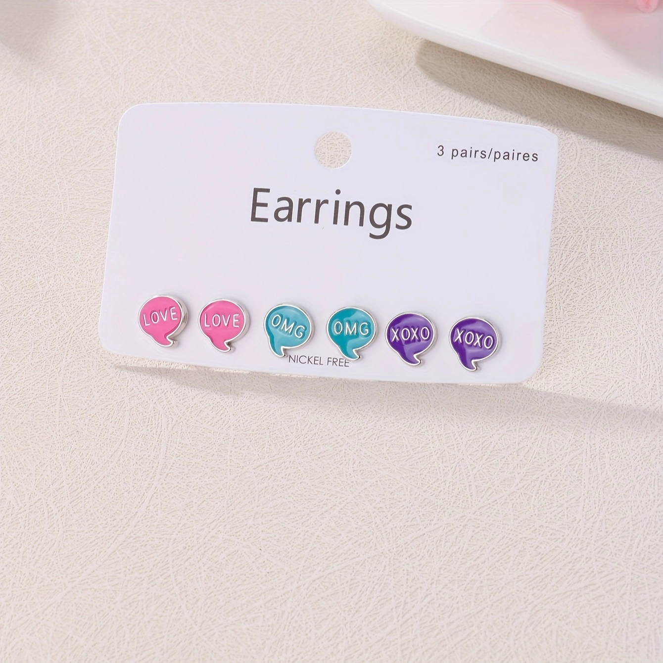 Casual Elegant Cute Geometric Letter Enamel Zinc Alloy Ear Studs, 3 Pairs