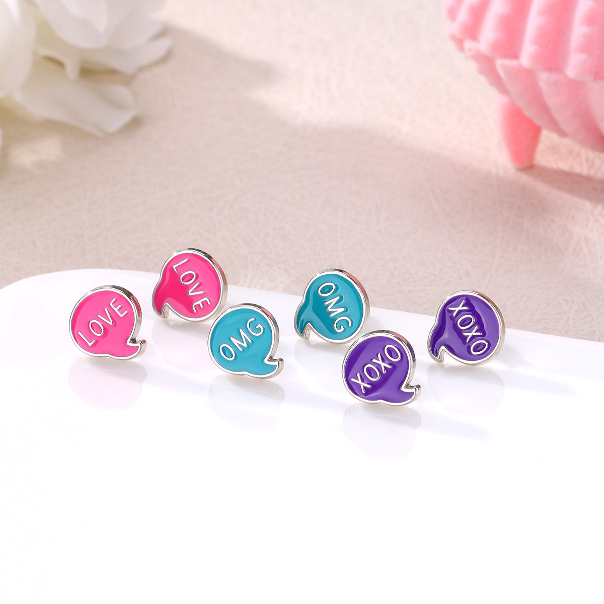 Casual Elegant Cute Geometric Letter Enamel Zinc Alloy Ear Studs, 3 Pairs