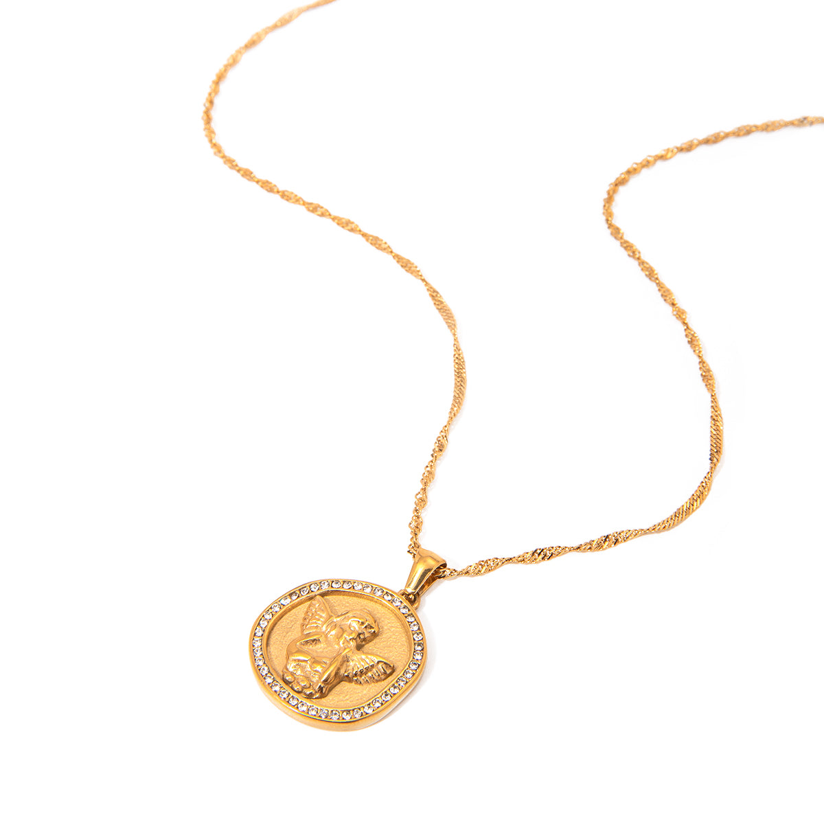 Κολιέ “Celestial Angel” – Ατσάλινο με άγγελο και ζιργκόν | So Cute by Dimi Wholesale