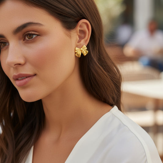 Ατσάλινα σκουλαρίκια φιόγκος χρυσό και ασημί – So Cute by Dimi χονδρική