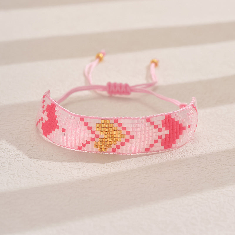 Retro Classic Style Hexagram Heart Shape Flower Glass Beaded Chain String Bracelets