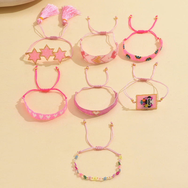 Retro Classic Style Hexagram Heart Shape Flower Glass Beaded Chain String Bracelets
