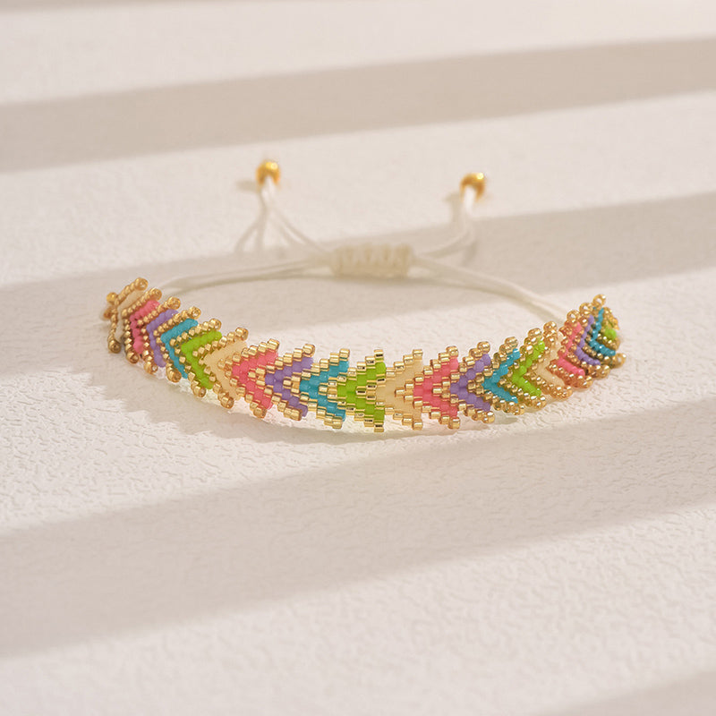 Original Design Handmade IG Style Geometric Arrow Glass Rope Woven Chain String Bracelets