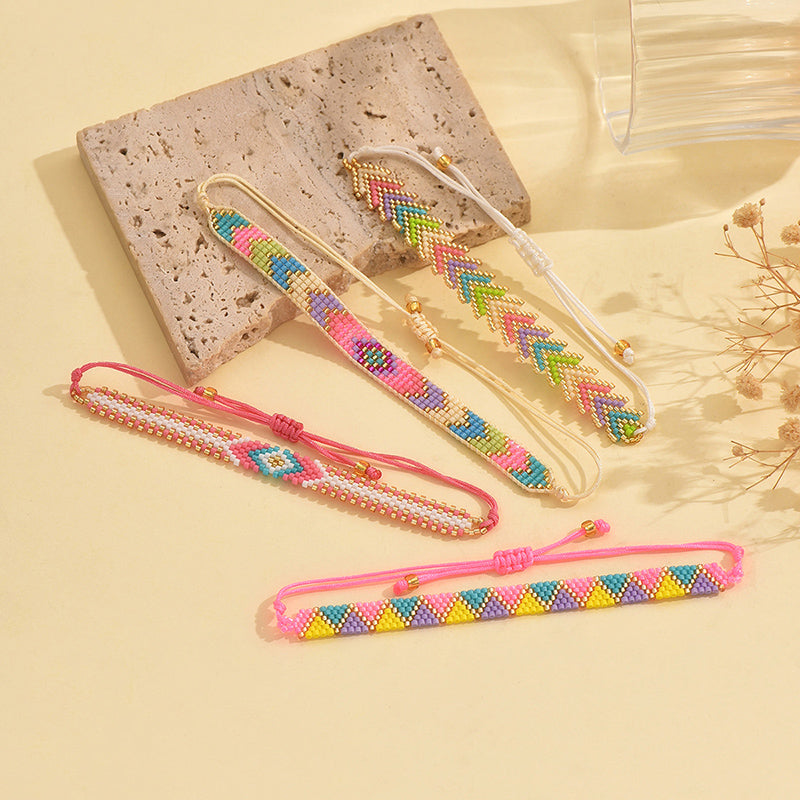 Original Design Handmade IG Style Geometric Arrow Glass Rope Woven Chain String Bracelets