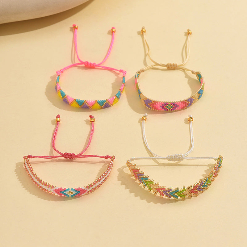 Original Design Handmade IG Style Geometric Arrow Glass Rope Woven Chain String Bracelets