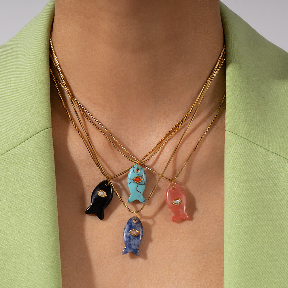 Cute Fish 304 Stainless Steel Plating Pendant Necklace