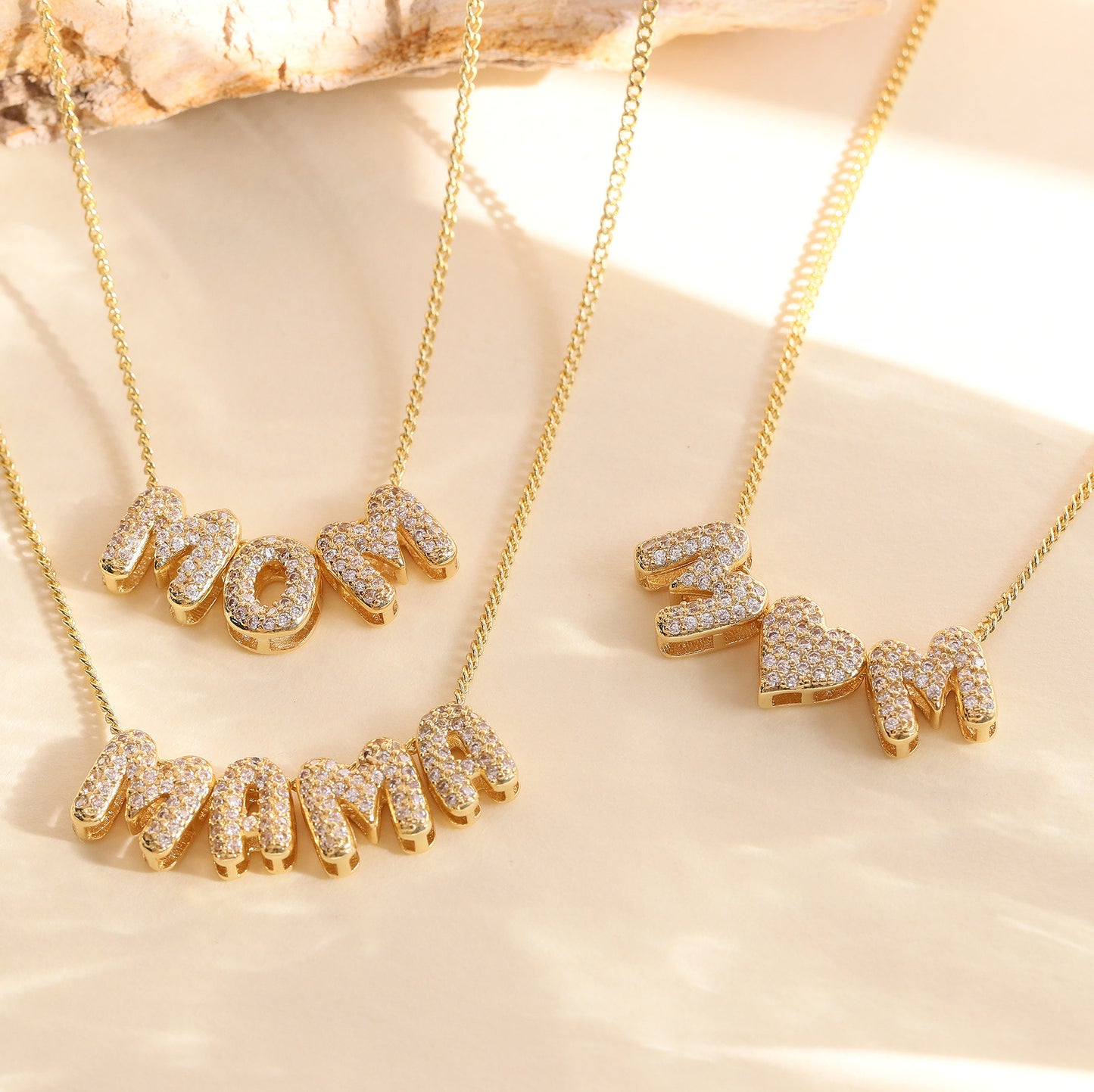 Letter Brass Zircon 18K Gold Plated Plating Pendant Necklace