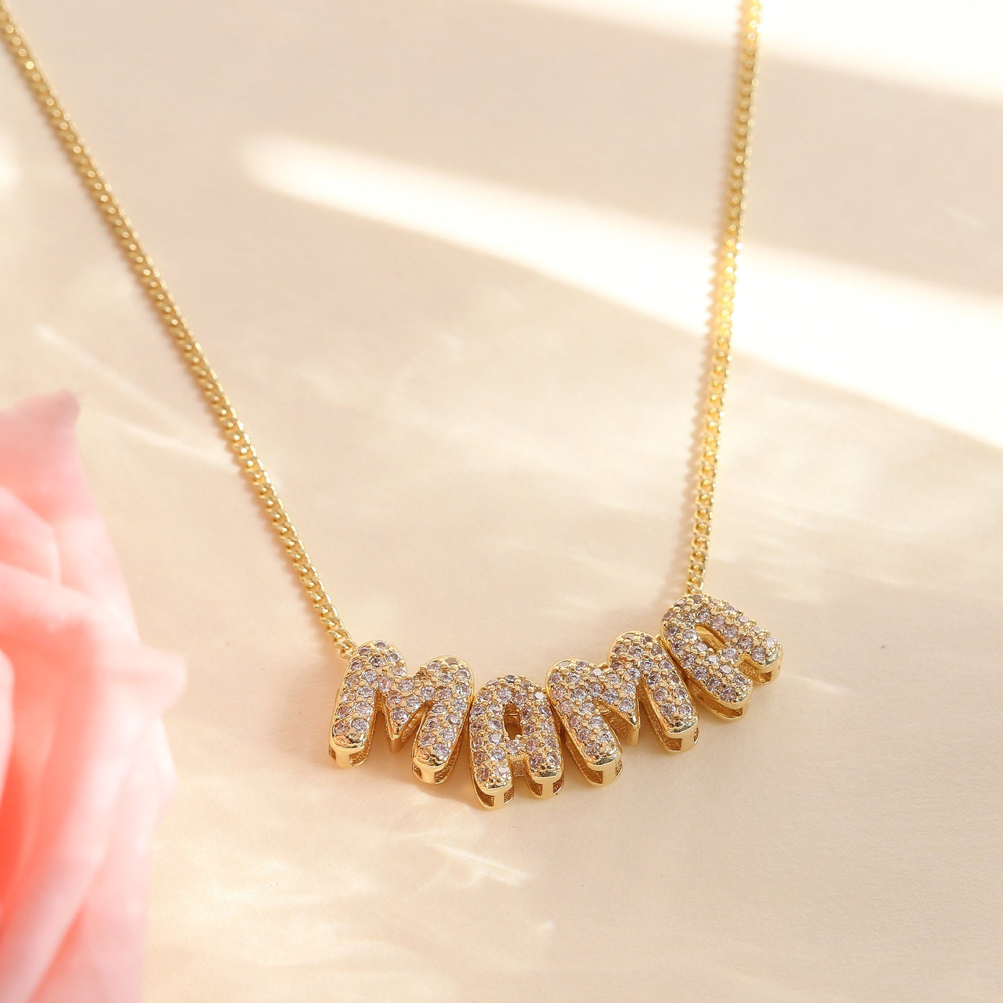 Letter Brass Zircon 18K Gold Plated Plating Pendant Necklace