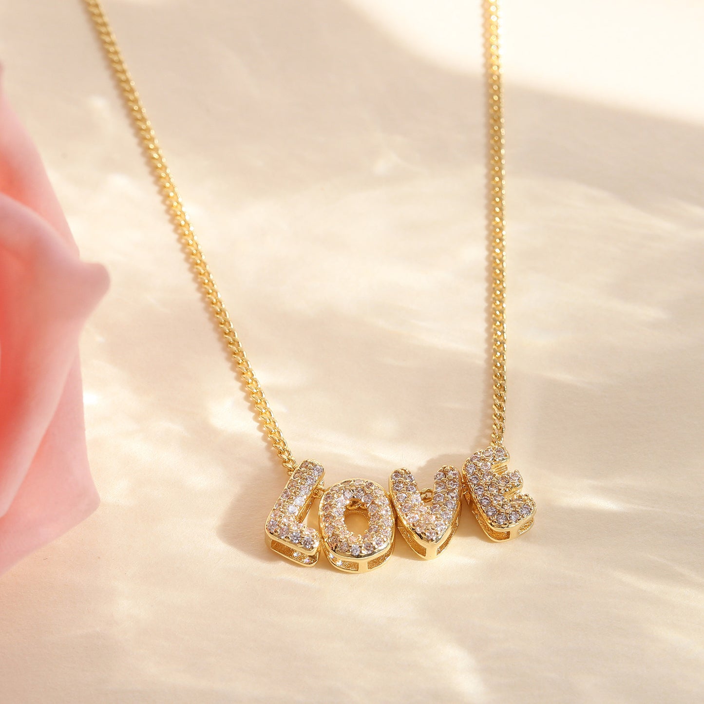 Letter Brass Zircon 18K Gold Plated Plating Pendant Necklace