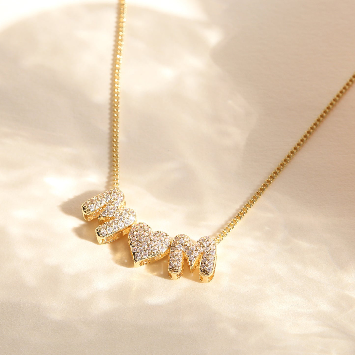 Letter Brass Zircon 18K Gold Plated Plating Pendant Necklace