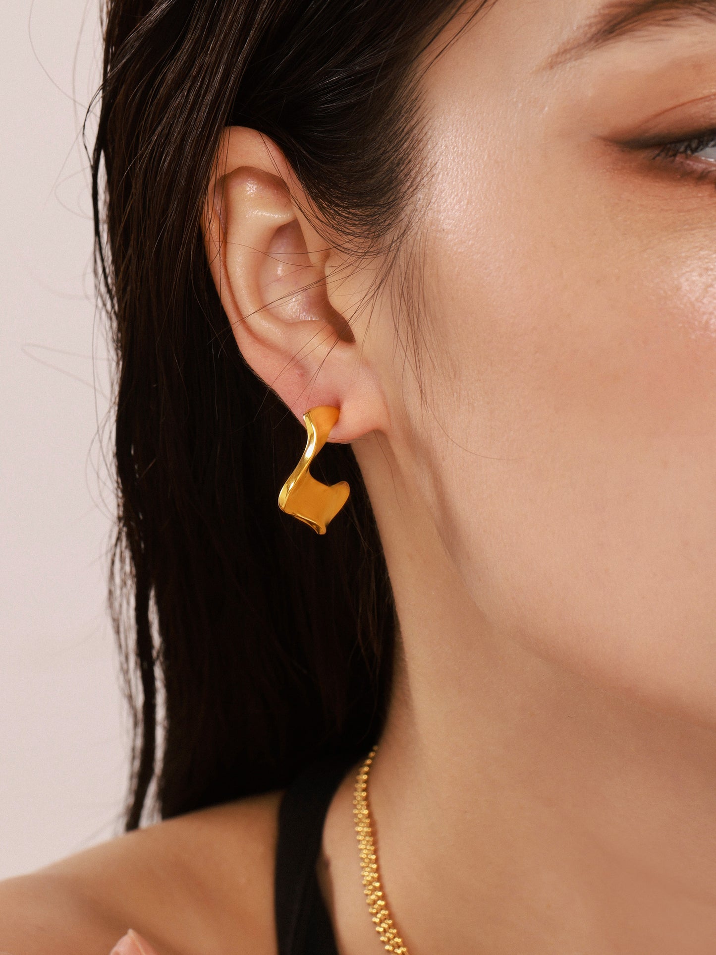 C Shape Plating 304 Stainless Steel 18K Gold Plated Ear Studs