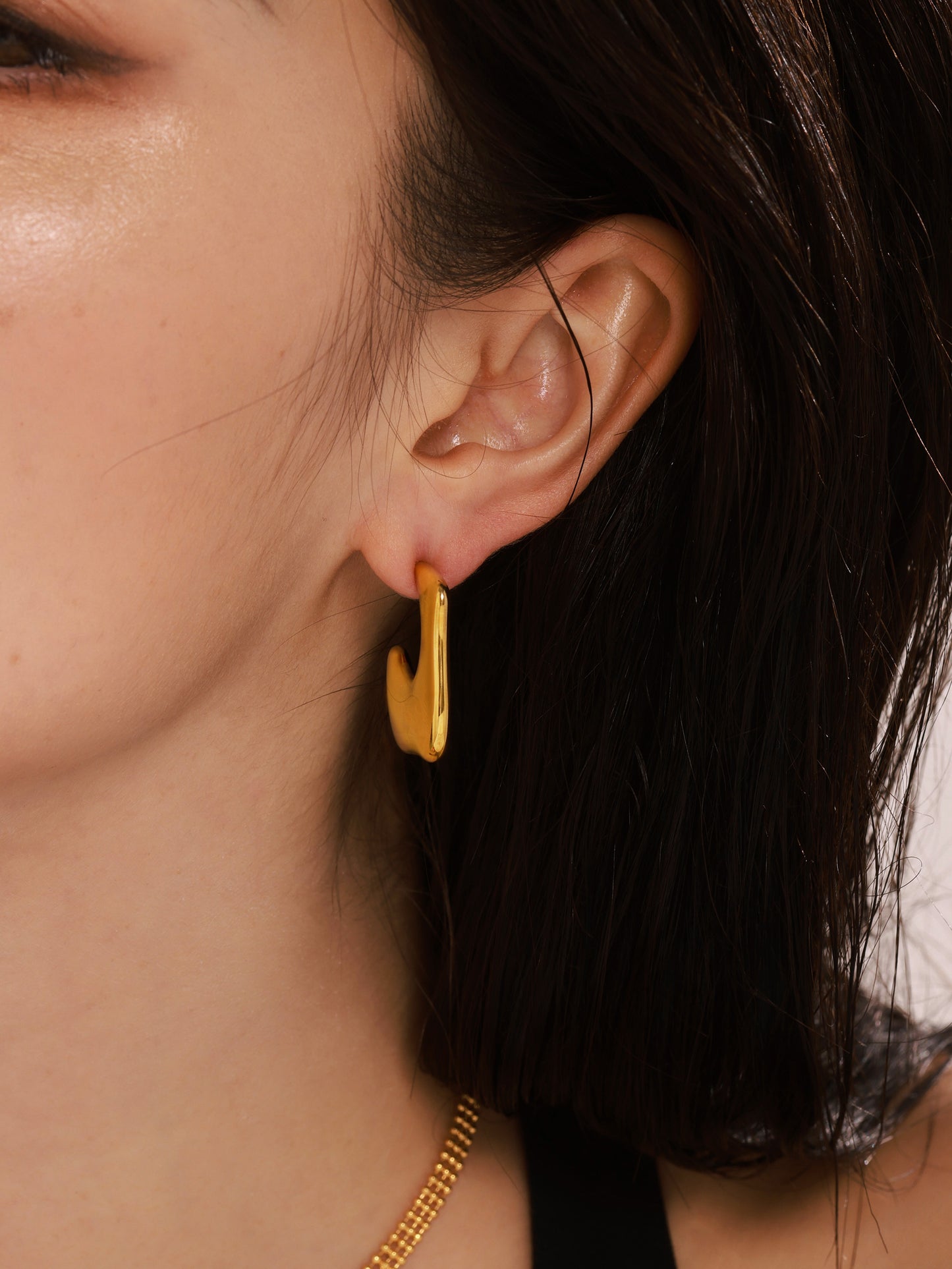 C Shape Plating 304 Stainless Steel 18K Gold Plated Ear Studs