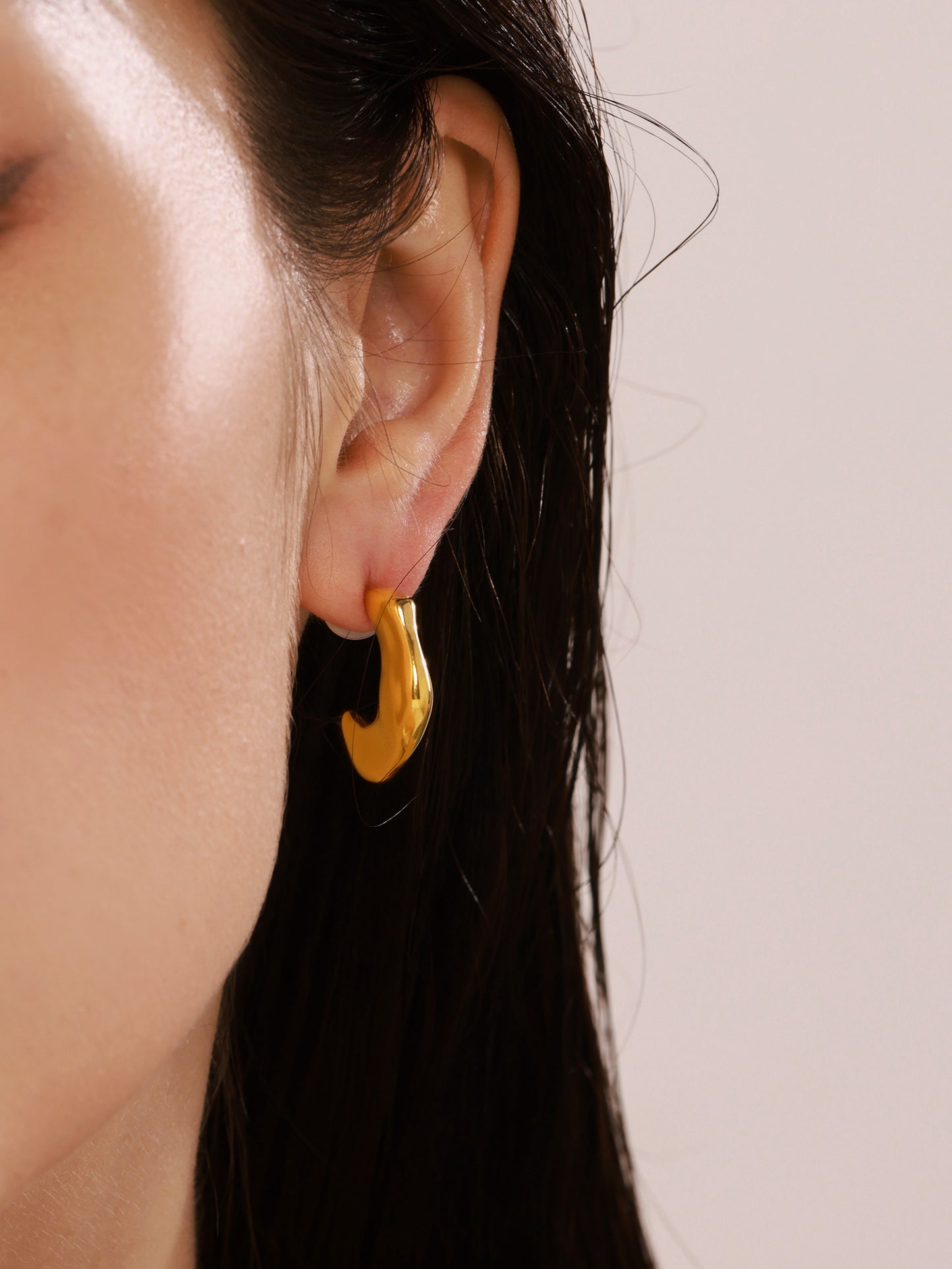 C Shape Plating 304 Stainless Steel 18K Gold Plated Ear Studs