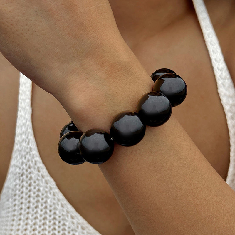 Simple Style Round Plastic Beaded Chain Slip-on Beaded Bracelets
