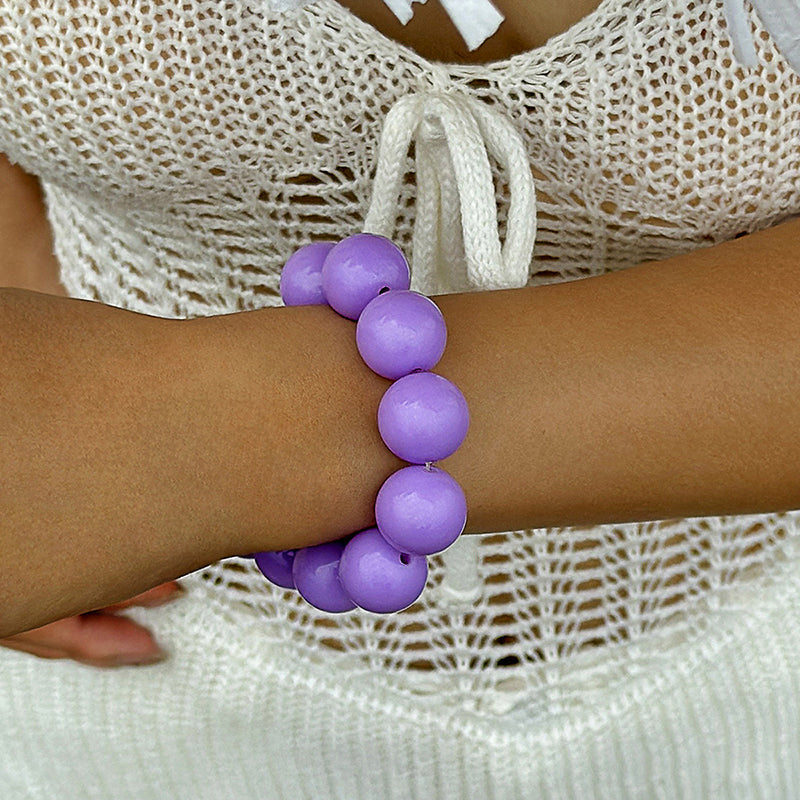 Simple Style Round Plastic Beaded Chain Slip-on Beaded Bracelets
