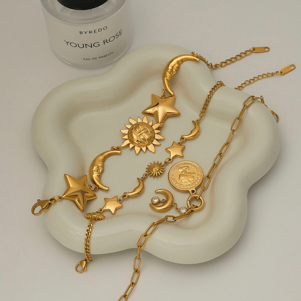 Sun Star Moon 316 Stainless Steel Cuban Link Chain Curb Chain Bracelets
