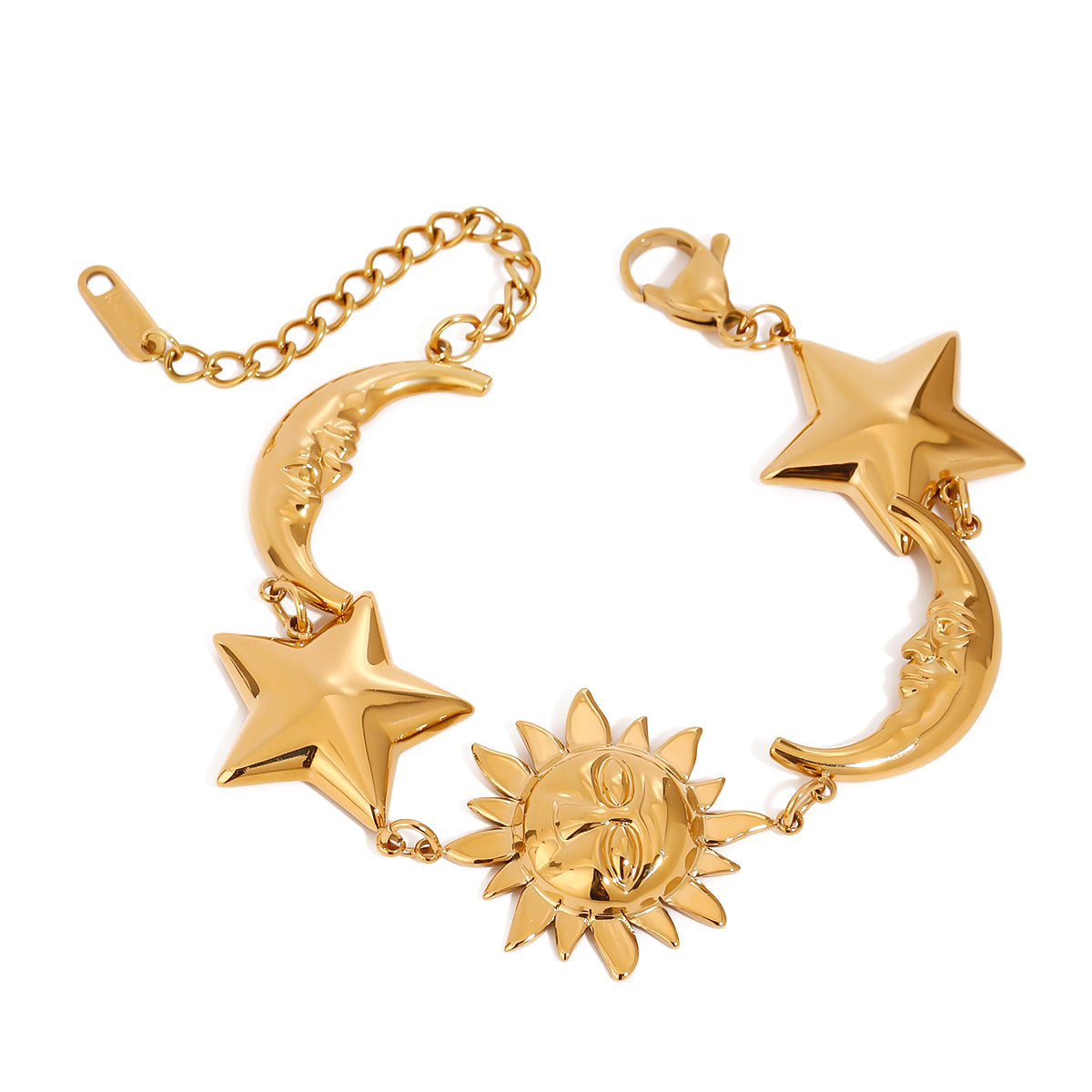 Sun Star Moon 316 Stainless Steel Cuban Link Chain Curb Chain Bracelets
