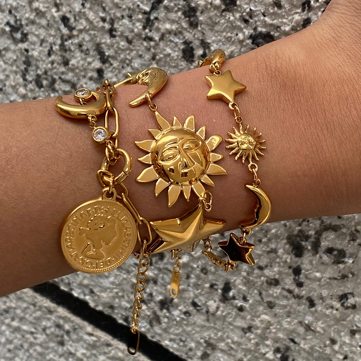 Sun Star Moon 316 Stainless Steel Cuban Link Chain Curb Chain Bracelets